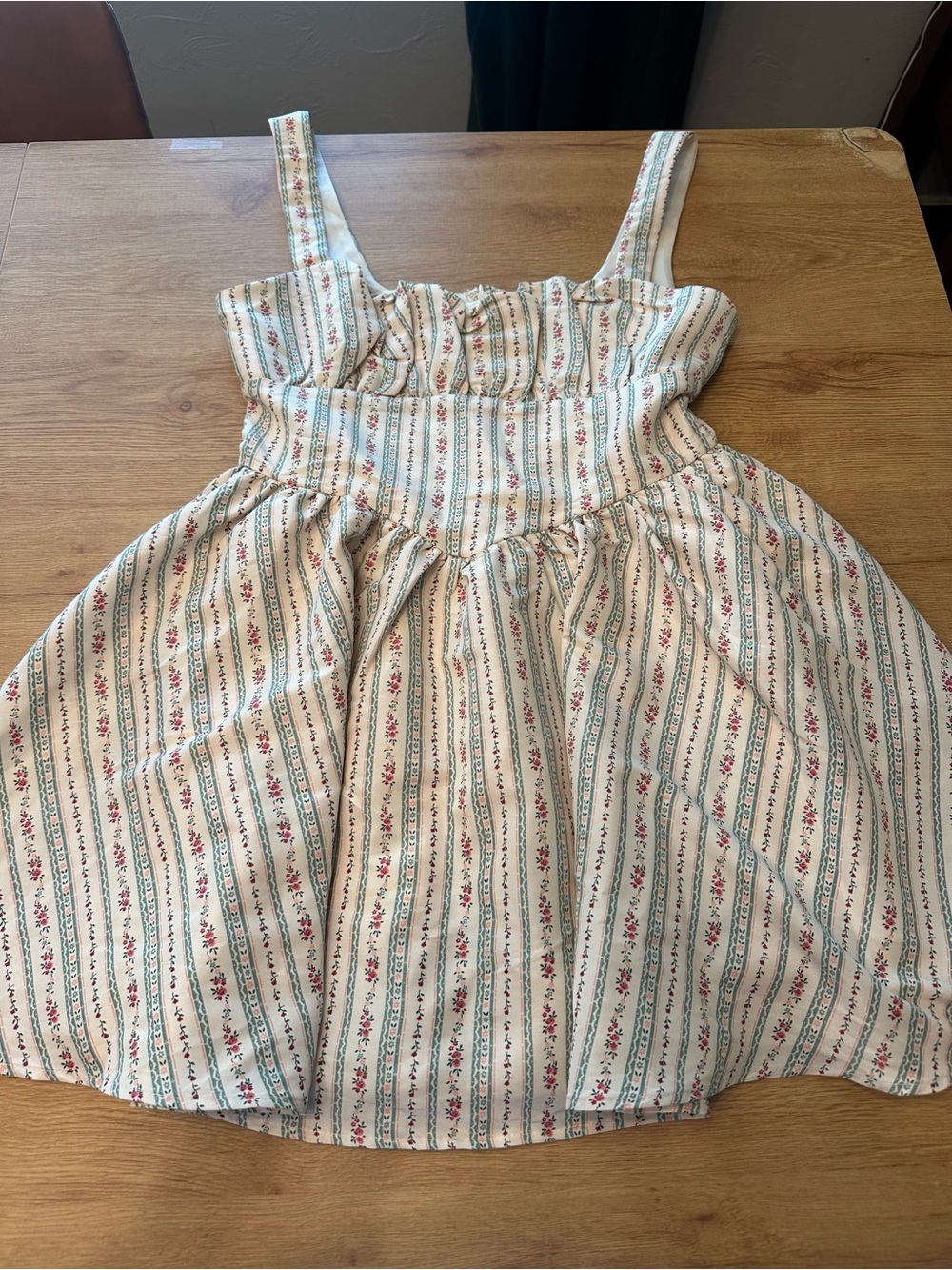 Altar'd State cream and green floral mini dress with stripes